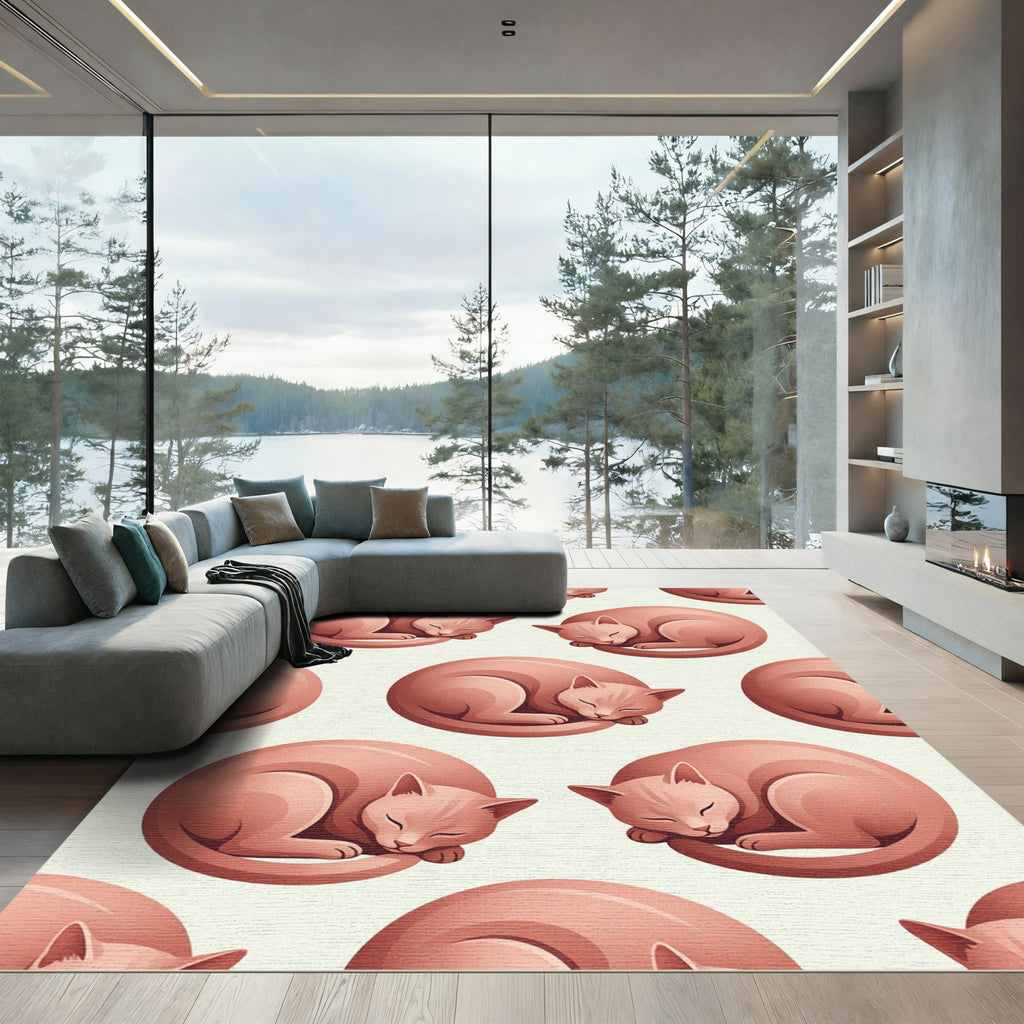 Peach Sleeping Cats Repeating Pattern Rug
