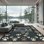 Charcoal Gray Rustic Paw Print Art Rug