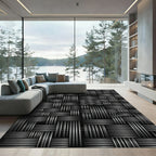 Monochrome Woven Texture Grid Rug