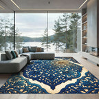 Ornate Cobalt Sapphire Floral Medallion Rug