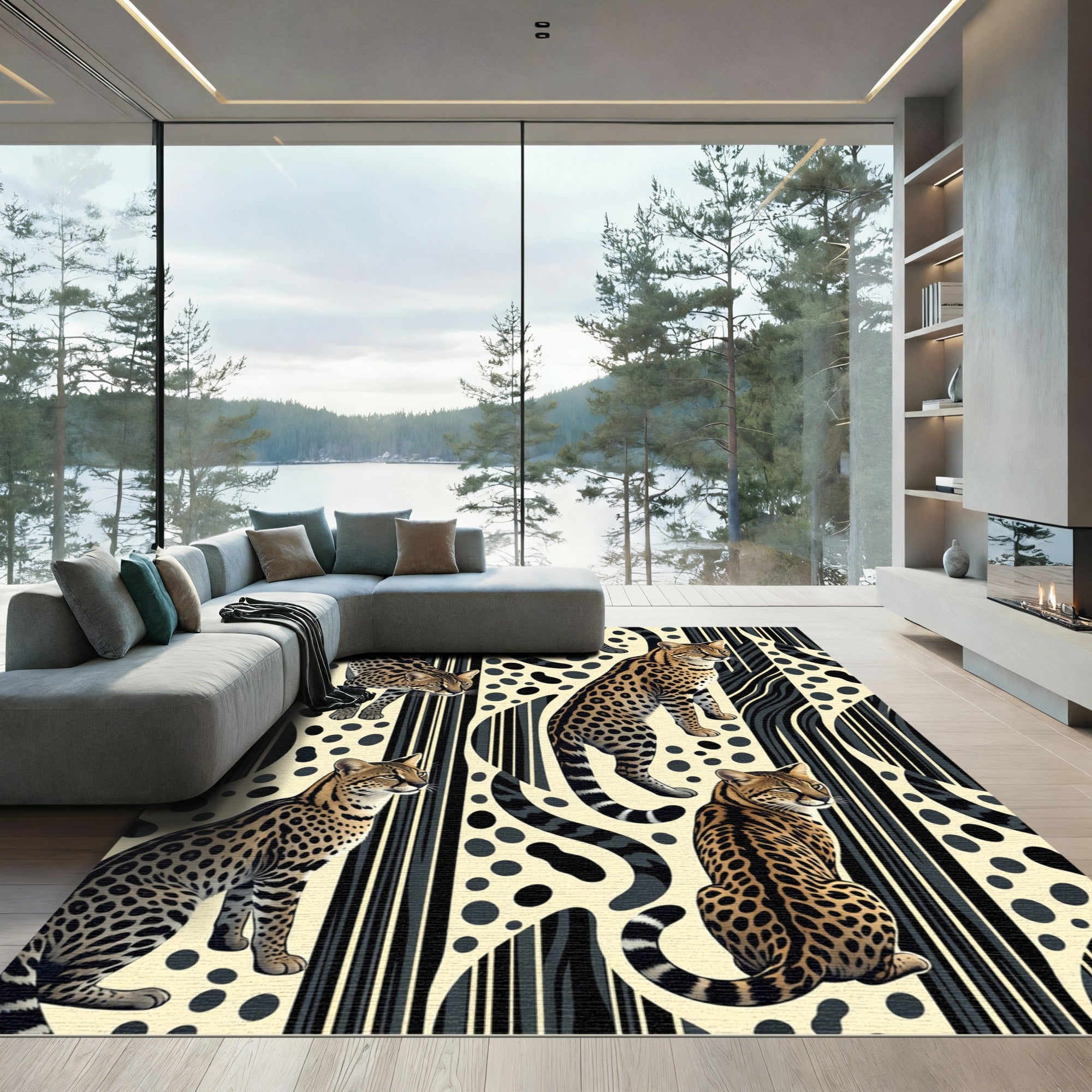 Exotic Spotted Feline Striped Art Rug