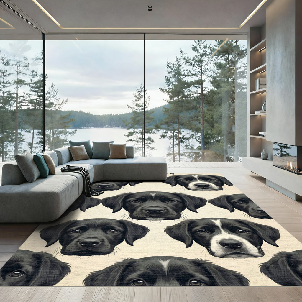 Black Labrador Portrait Cream Wallpaper Rug