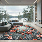 Elegant Peach Rose Wreath Illustration Rug