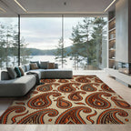 Orange Black Paisley Tear Drop Rug
