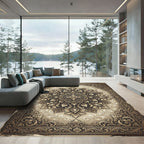 Ornate Gold Floral Damask Medallion Rug