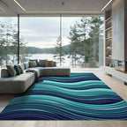 Modern Teal Blue Rippling Ocean Wave Rug