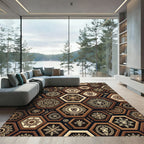 Beige Brown Hexagonal Tribal Totem Rug