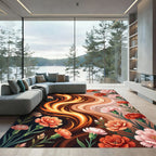 Fiery Waves with Coral Carnations Rug