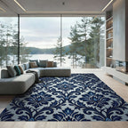 Ornate Royal Blue Damask Floral Rug