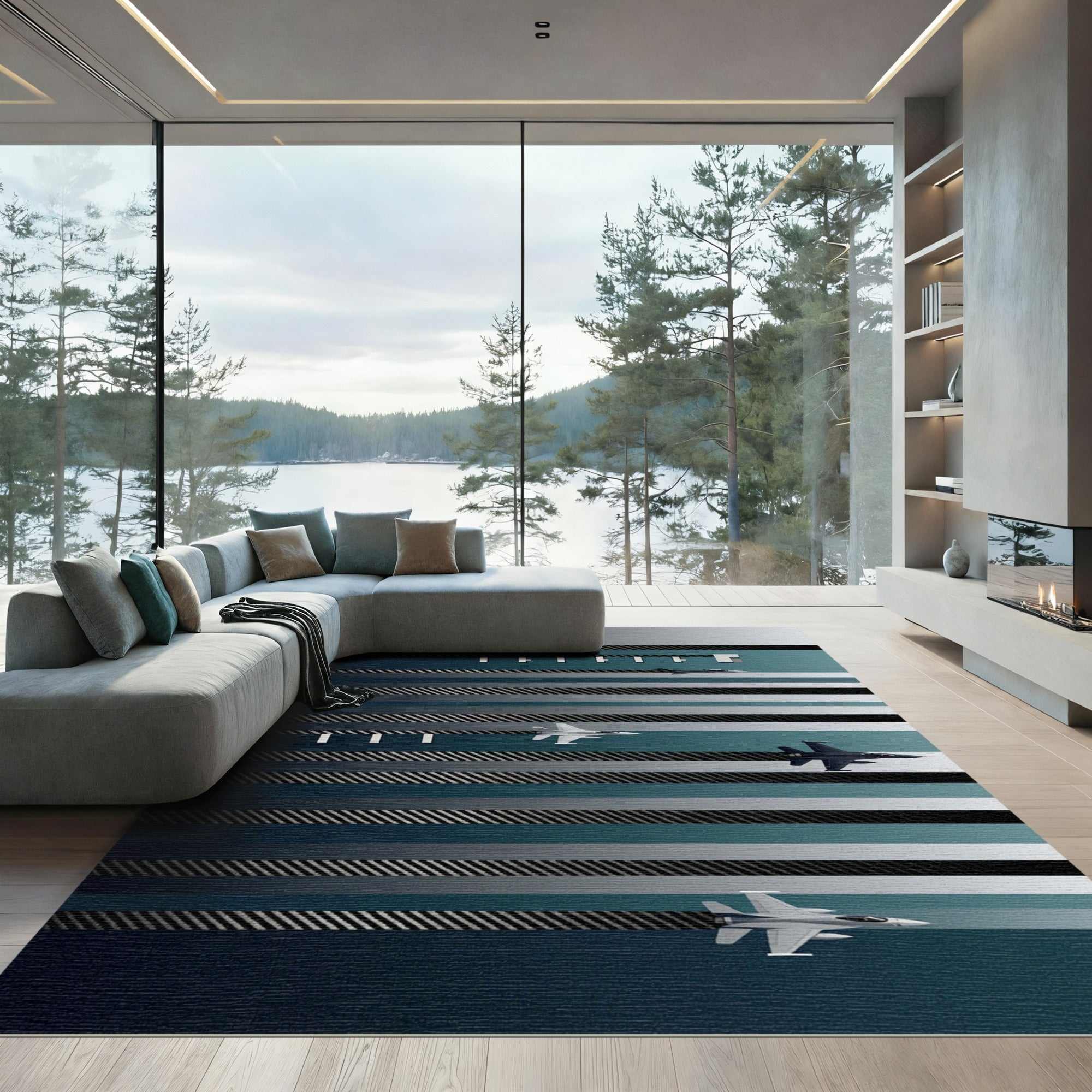 Modern Jet Stream Striped Monochrome Art Rug