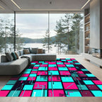Neon Cyber Digital Grid Art Rug