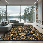 Golden Floral Scrollwork Medallion Rug