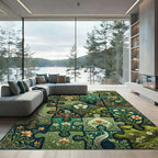 Emerald Green Floral Puzzle Artwork Rug