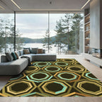 Mid-Century Retro Geometric Octagon Teal Gold Rug