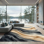 Fluid Abstract Charcoal and Umber Wave Rug