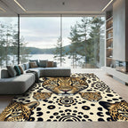 Bold Leopard Faces Cream Background Rug