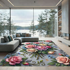 Elegant Pastel Rose and Forget Me Not Bouquet Rug