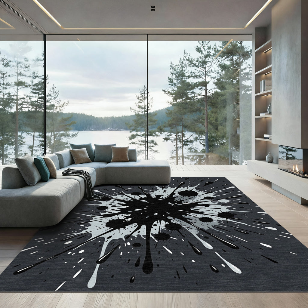 Monochrome Splash Burst Abstraction Rug
