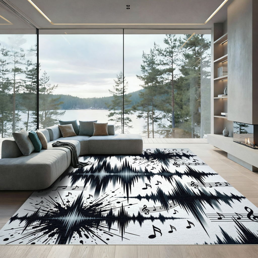 Monochrome Abstract Musical Wave Fragment Art Rug