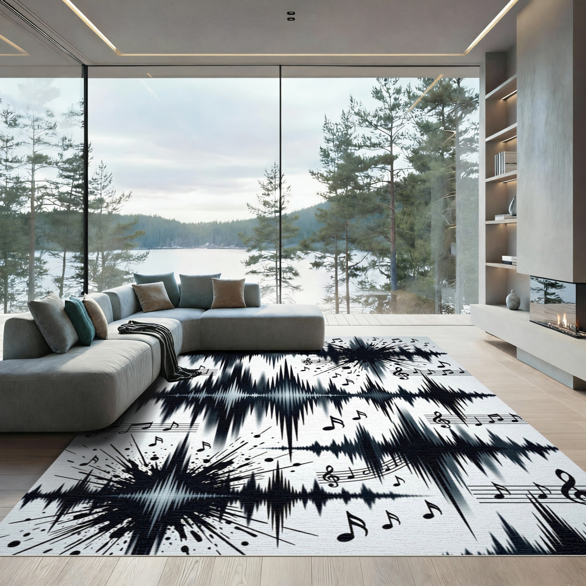 Monochrome Abstract Musical Wave Fragment Art Rug