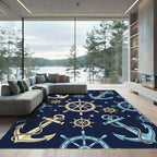 Nautical Themed Anchor Ship Wheel Ensemble Rug