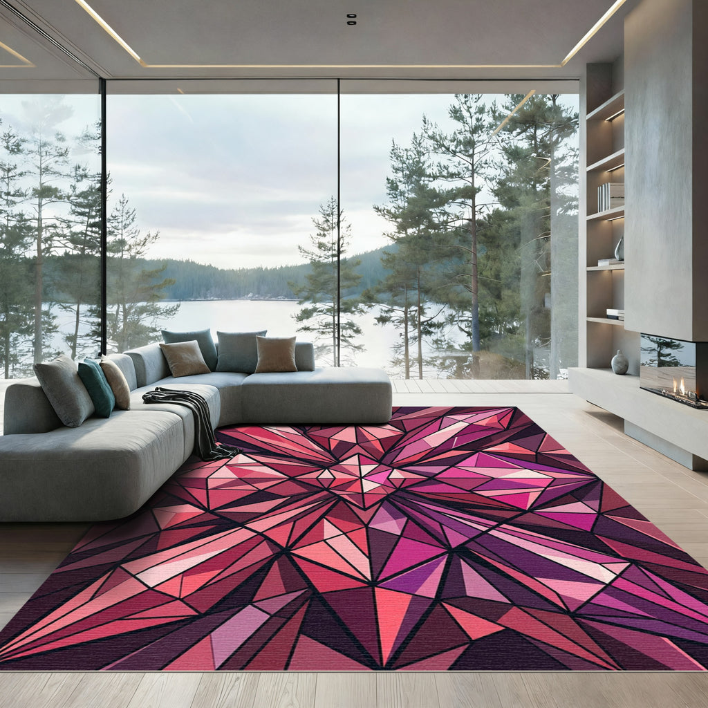 Modern Geometric Magenta Crystal Facet Rug