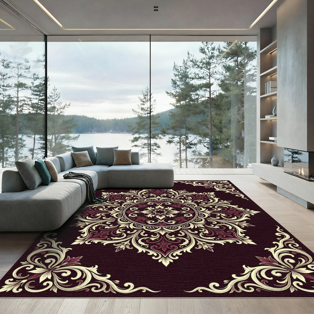 Crimson Ivory Floral Medallion Ornament Rug