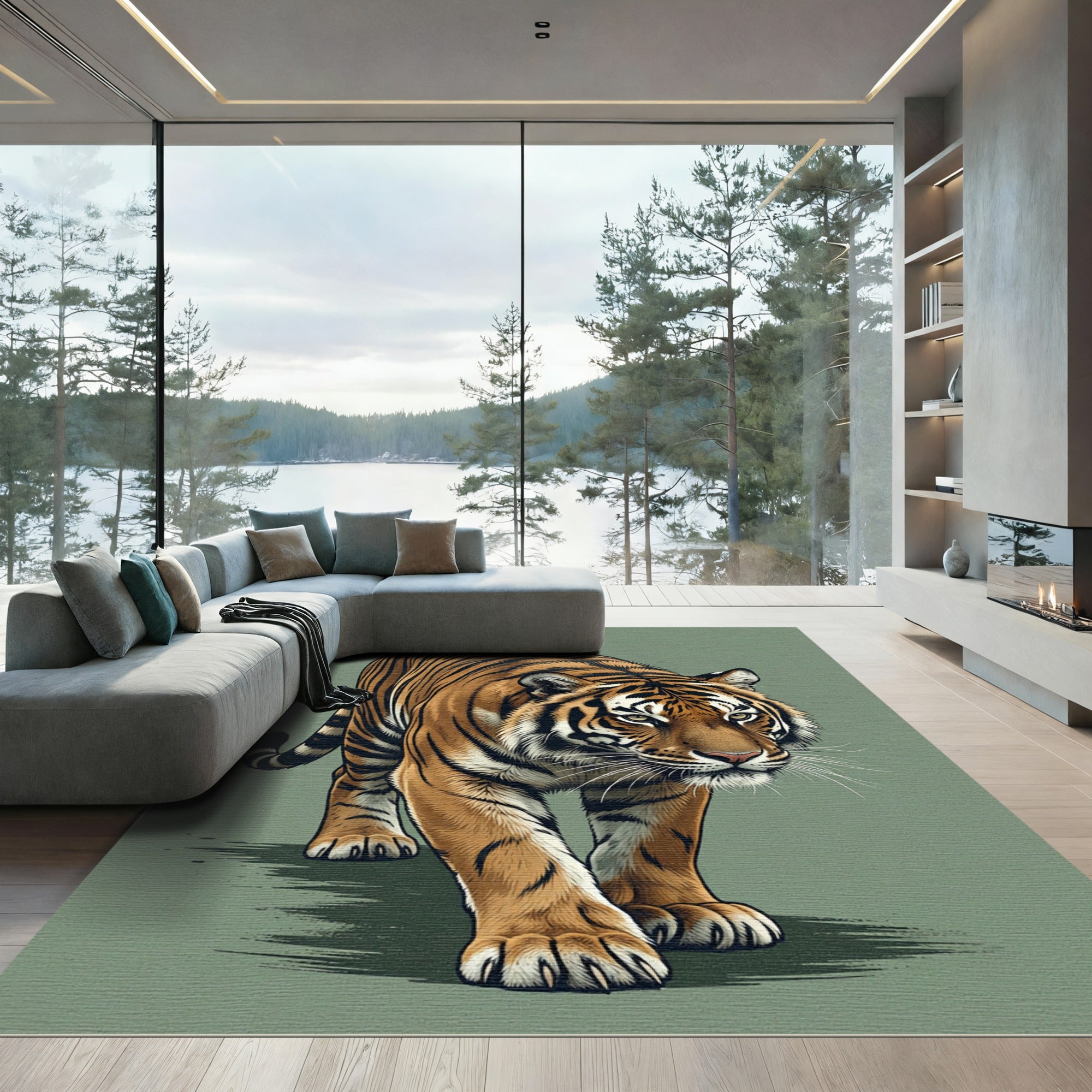 Fierce Tiger Orange Stripe Portrait Rug