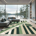 Minimalist Olive Geometric Linear Abstract Rug
