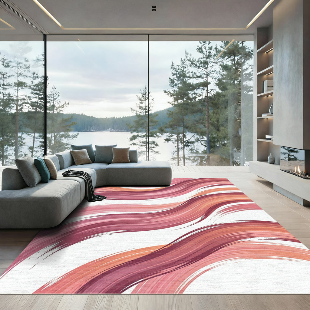Abstract Pink and Peach Wave Swirl Rug