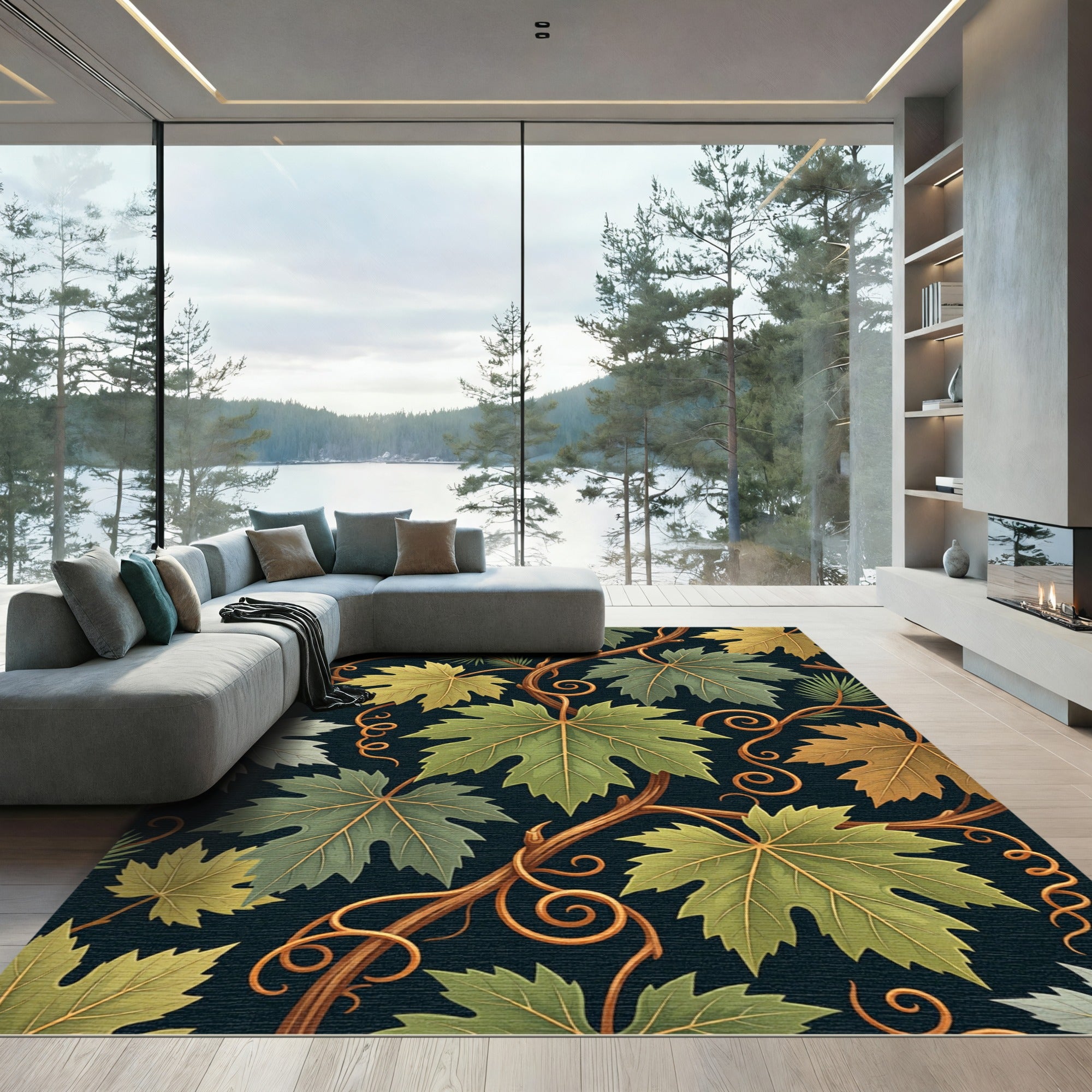 Green Grapevine With Brown Swirls Rug