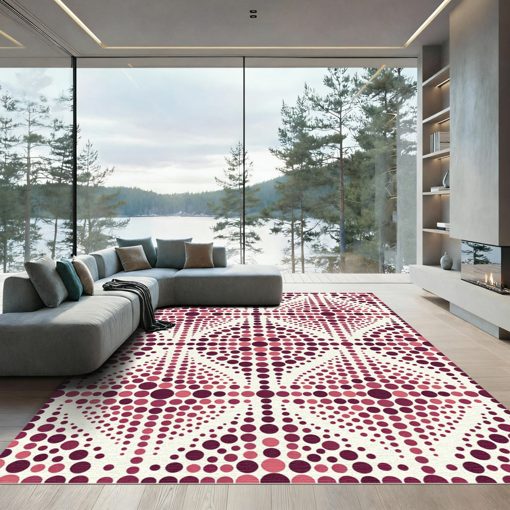 Crimson Dot Cascade Geometric Rug