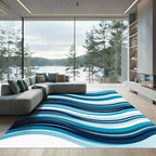 Modern Abstract Blue Rippling Waves Rug