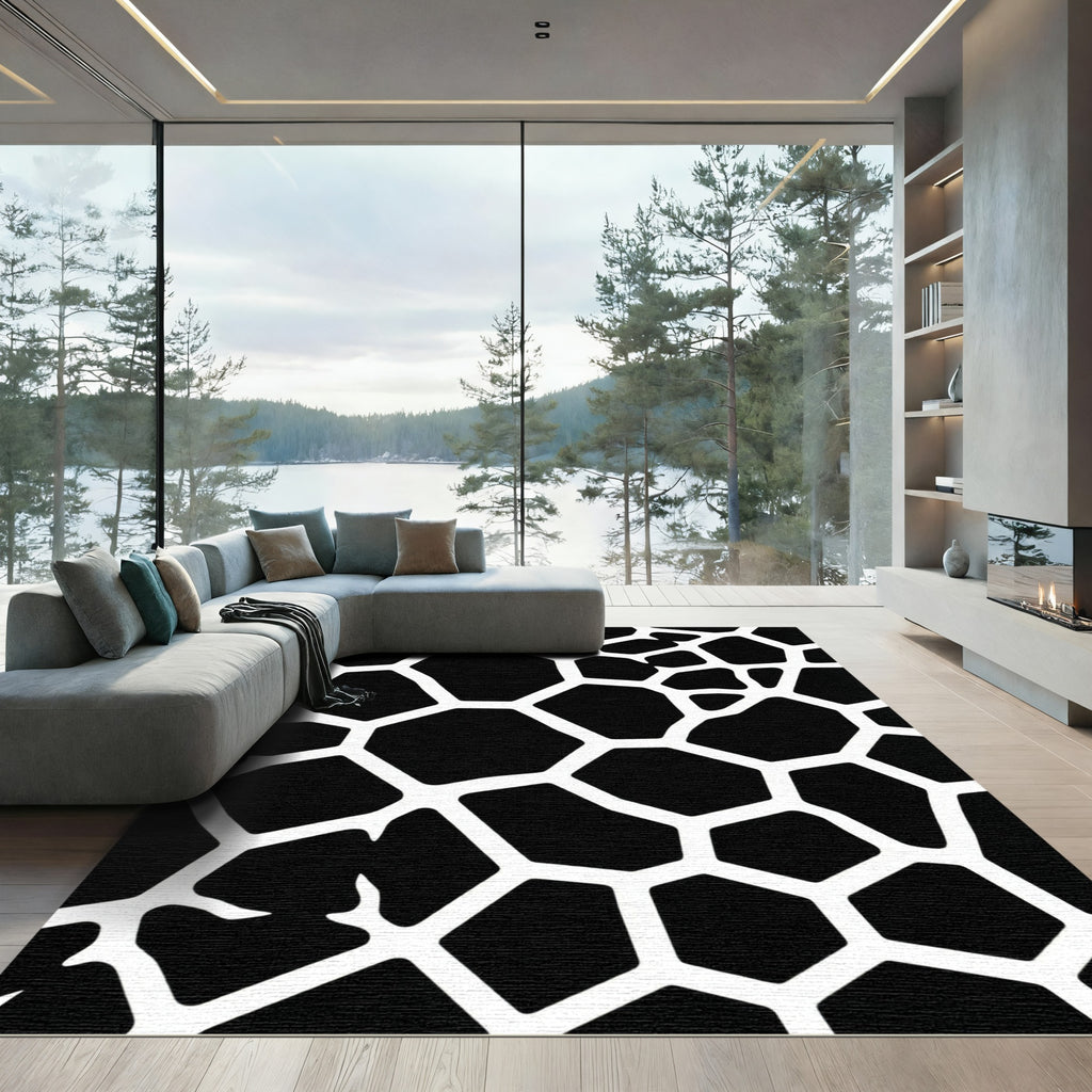 Bold Black and White Giraffe Geo Rug