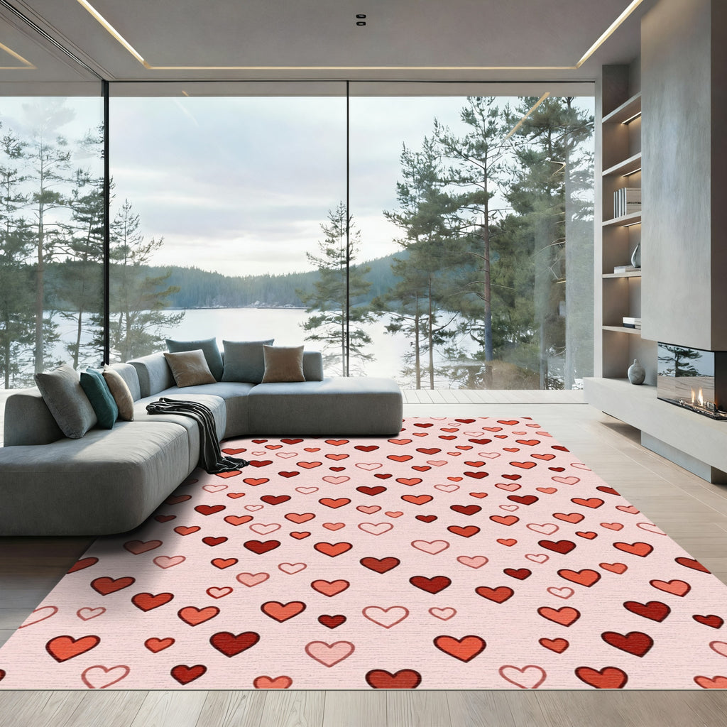 Crimson Red Hearts Scatter Pattern Rug