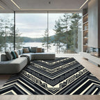 Monochromatic Chevron Geometric Black Gray Rug