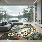 Vintage Sage Wildflower Earthy Ink Illustration Rug