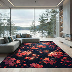 Vibrant Cherry Blossom Branches Dark Rug