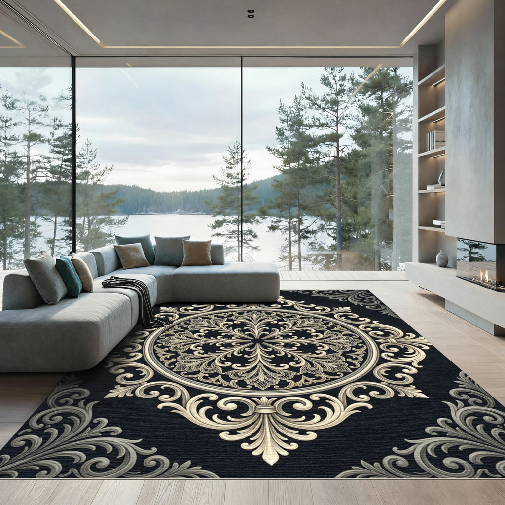 Classic Ivory Ornate Floral Mandala Rug