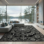 Monochromatic Silver Floral Lotus Medallion Rug
