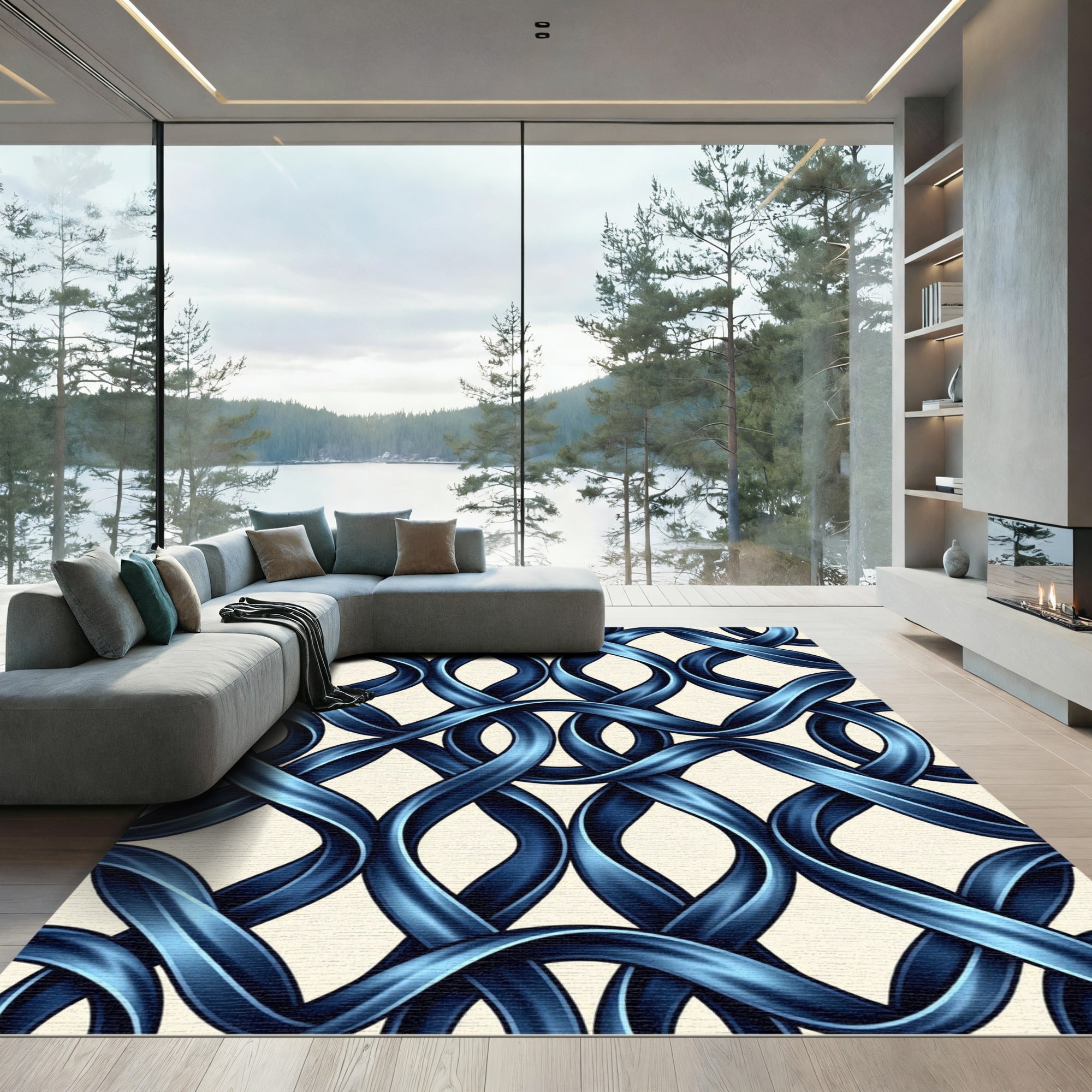 Metallic Cobalt Interlocking Ribbon Weave Rug