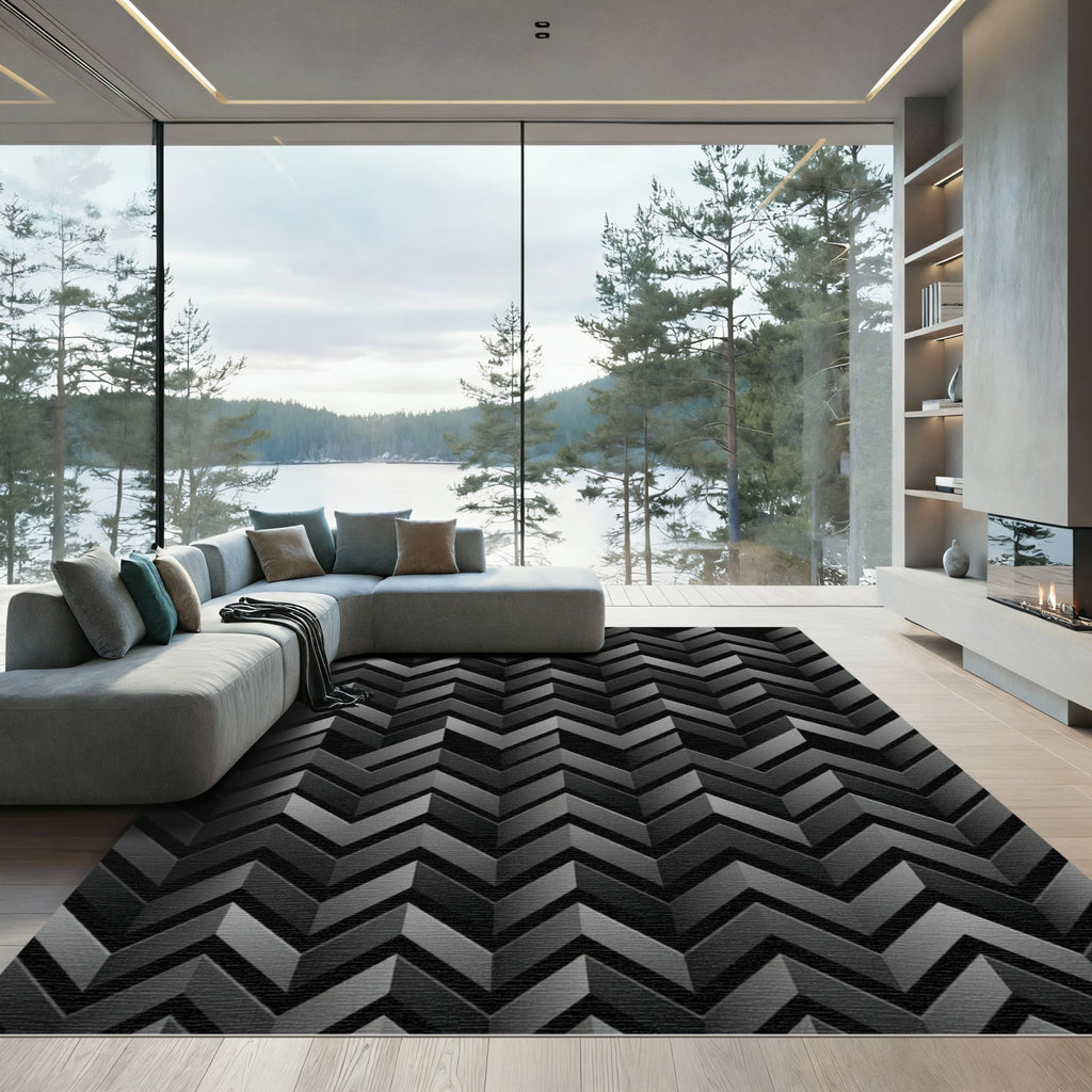 Dark Gray Chevron 3D Effect Rug