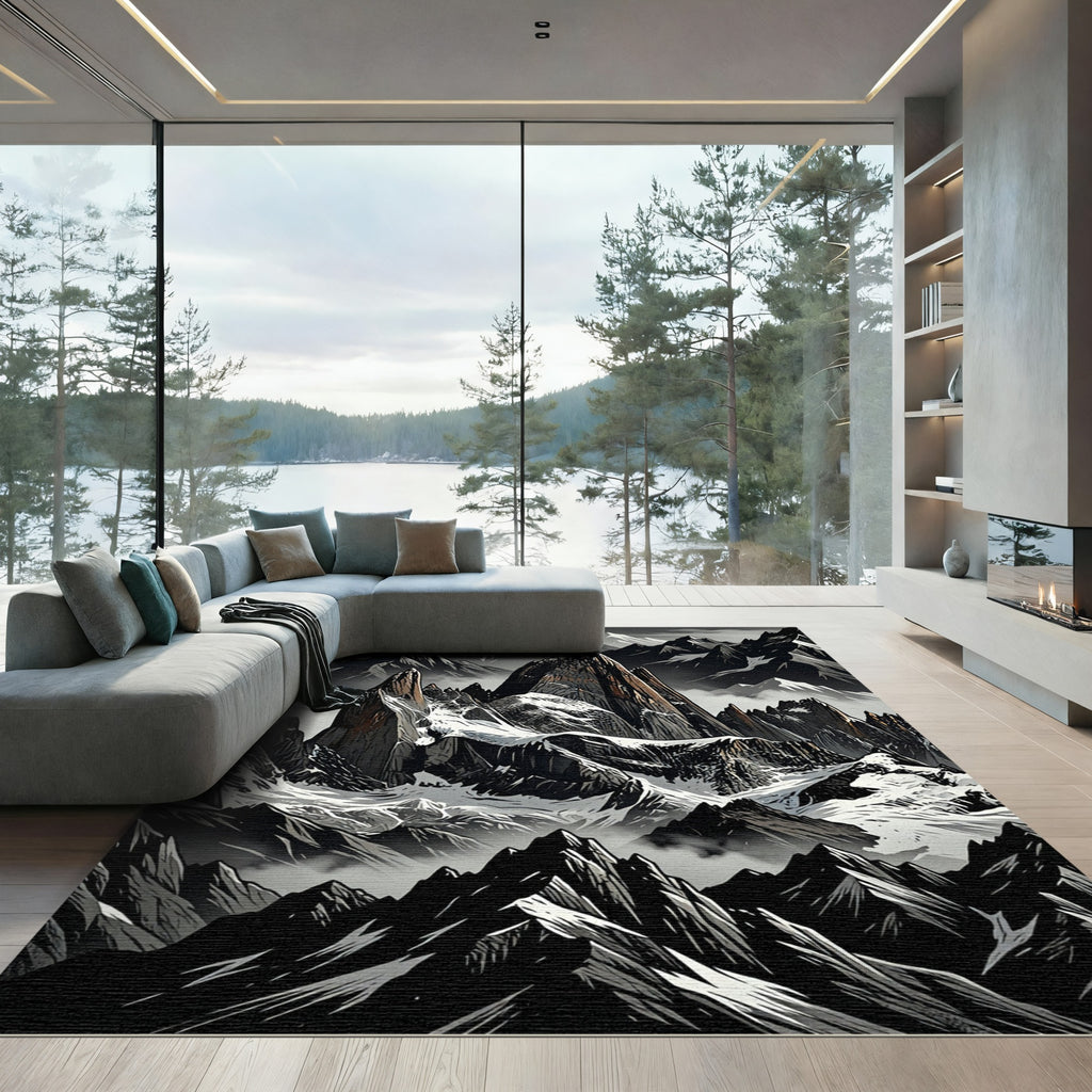 Dramatic Gray Mountain Peaks Rug