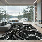 Black White Swirling Marble Texture Rug