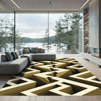 Modern Beige Geometric Isometric Maze Rug