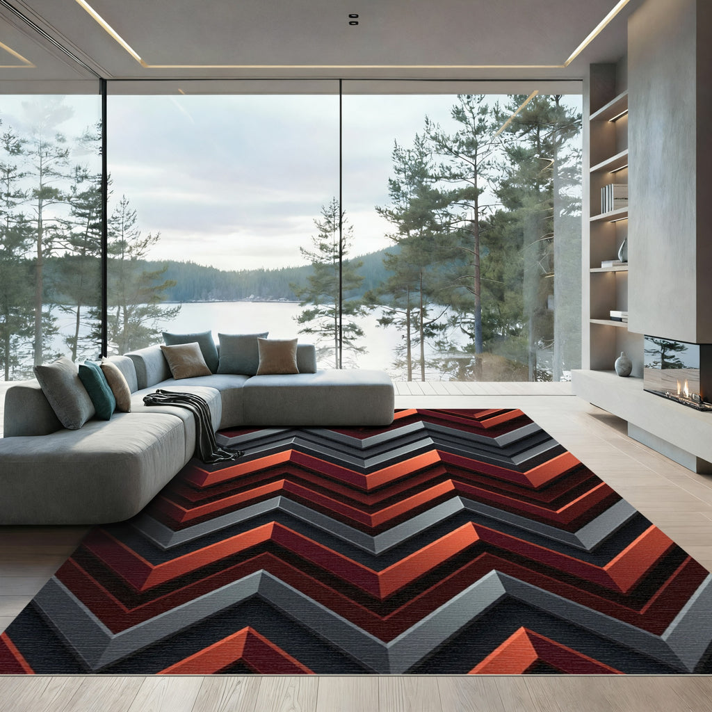 Bold Crimson Gray Chevron Rug