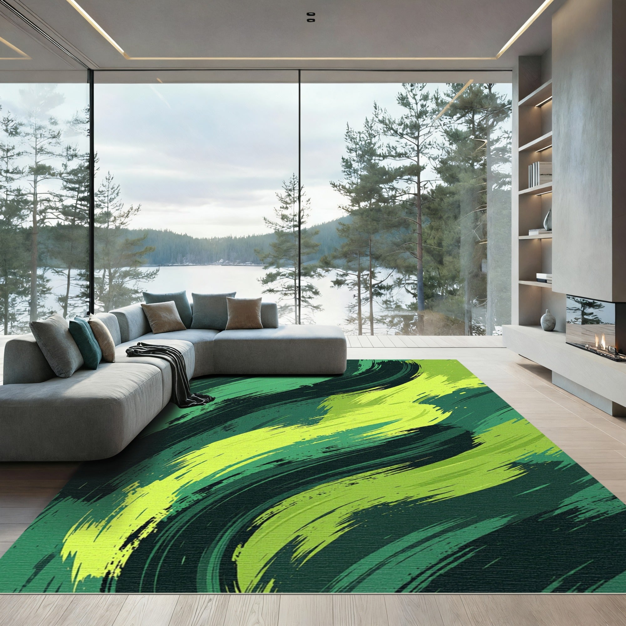 Verdant Abstract Brushstroke Flow Rug