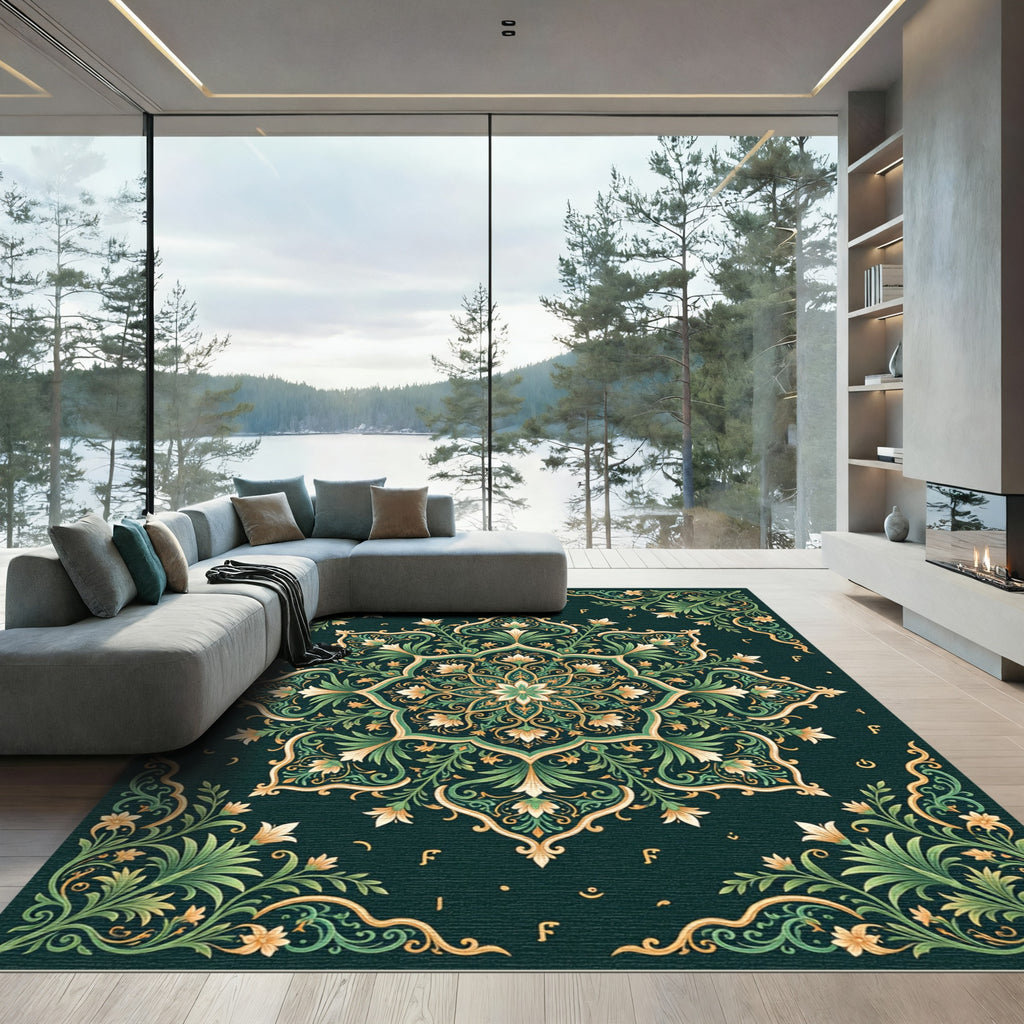 Ornate Verdant Bloom Mandala Rug