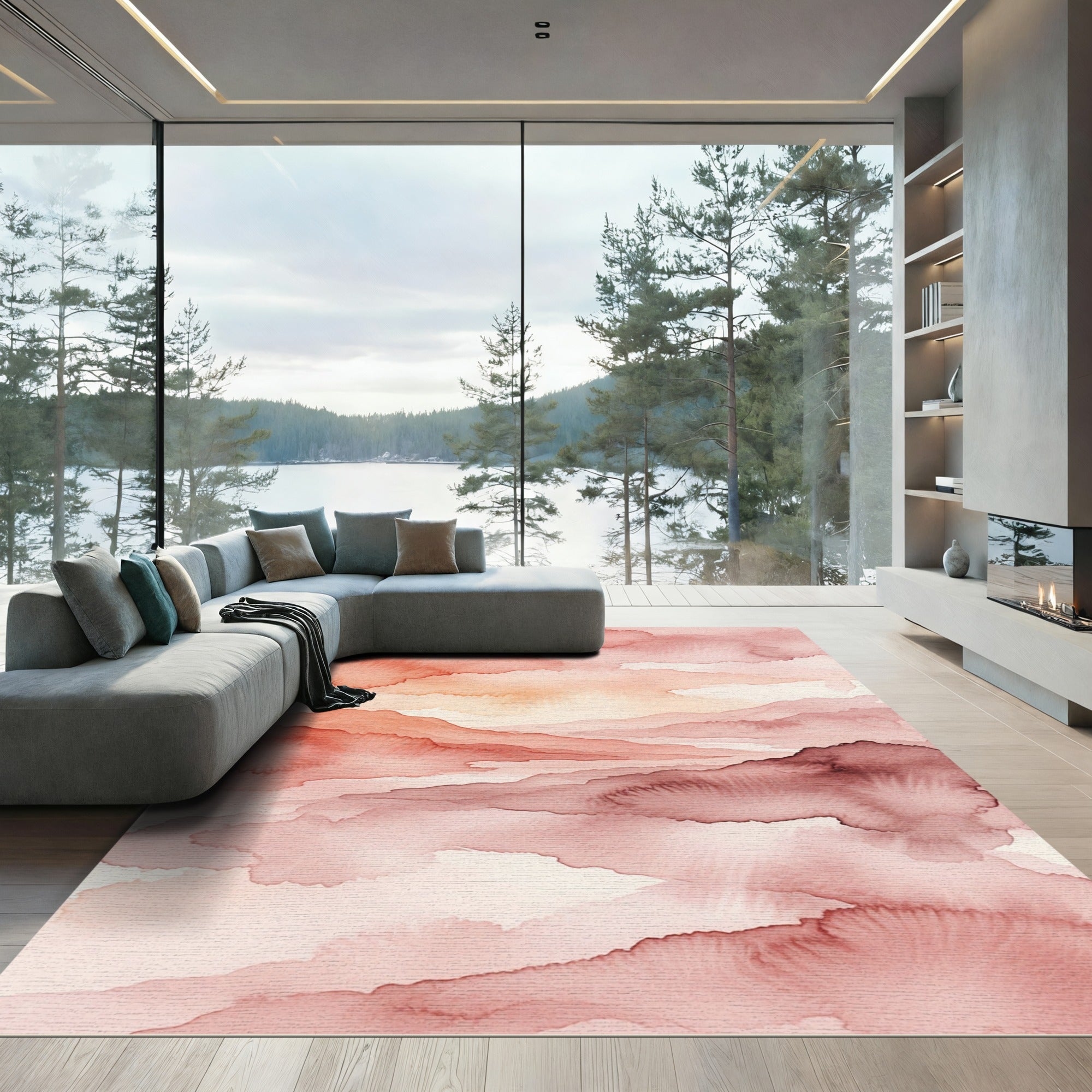 Rustic Coral Abstract Cloudscape Rug