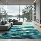 Abstract Teal Ocean Wave Landscape Rug